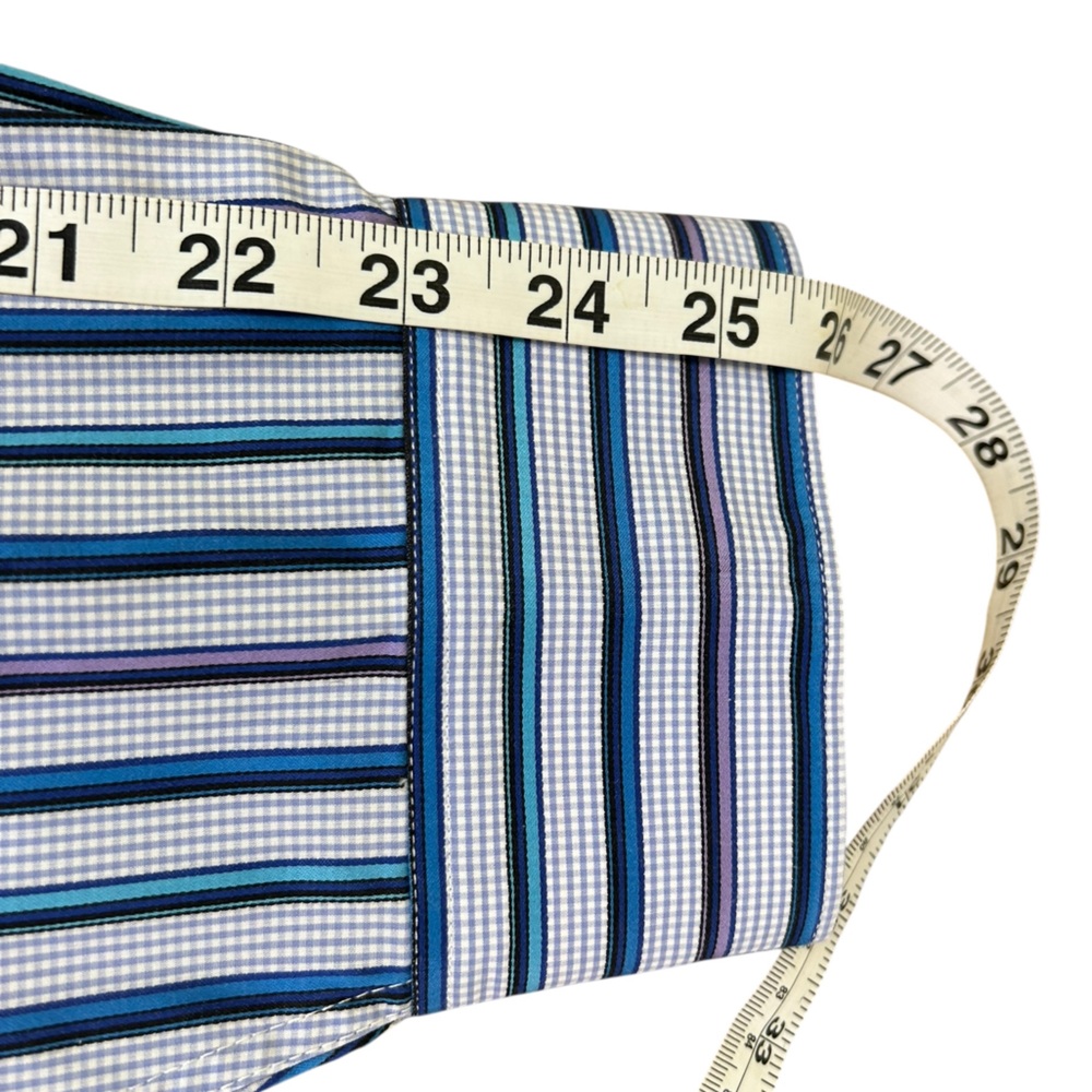 ROBERT GRAHAM Flip Cuff Striped Gingham Button Down Shirt Blue Purple 2XL - Picture 16 of 16